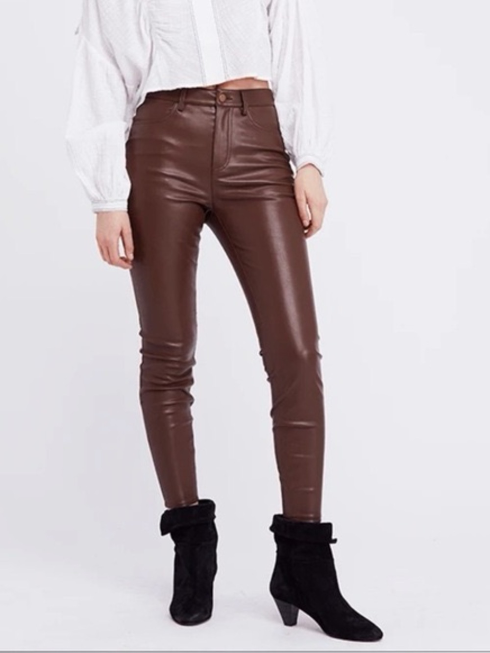 Free People Brown Faux Leather Skinny Pants